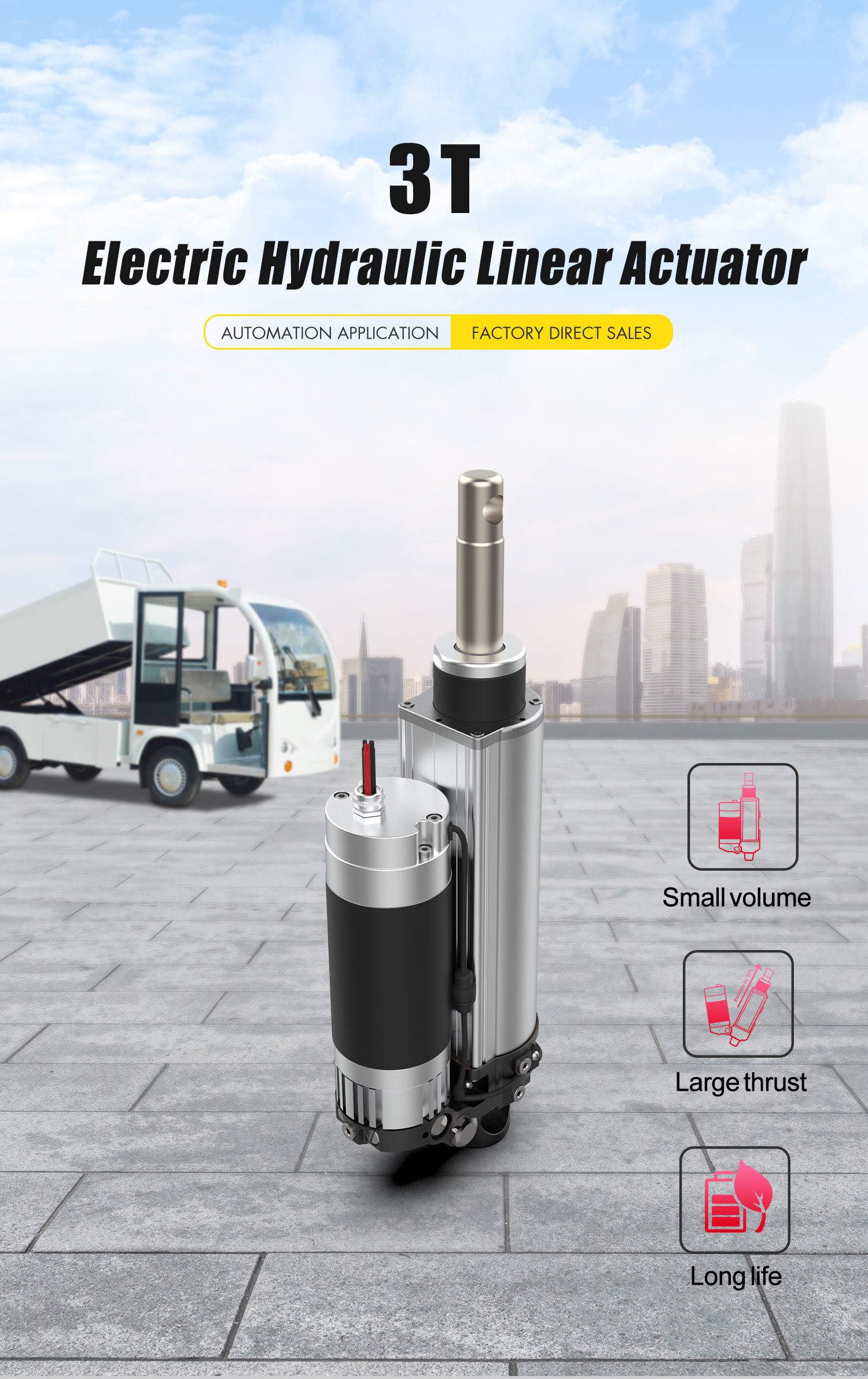 SLA-EHA 30000N load electric hydraulic linear actuator with hall sensor