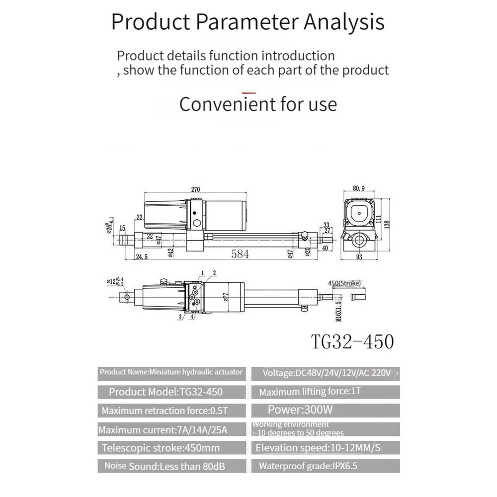SLA-TG32S 10000N load electric hydraulic linear actuator thumbnail 3
